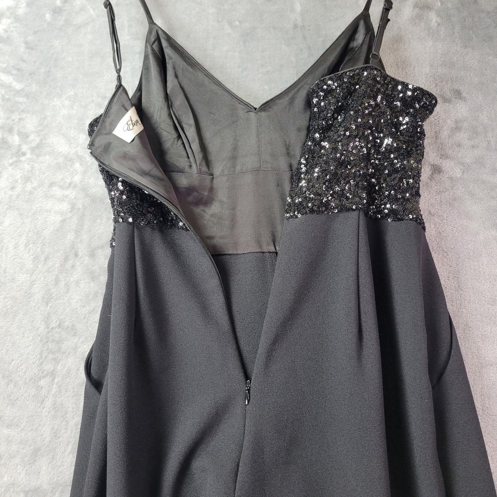 Eliza J Black Sequin Bodice Wide Leg Jumpsuit Size 4 Evening Formal Adjustable - Picture 11 of 13